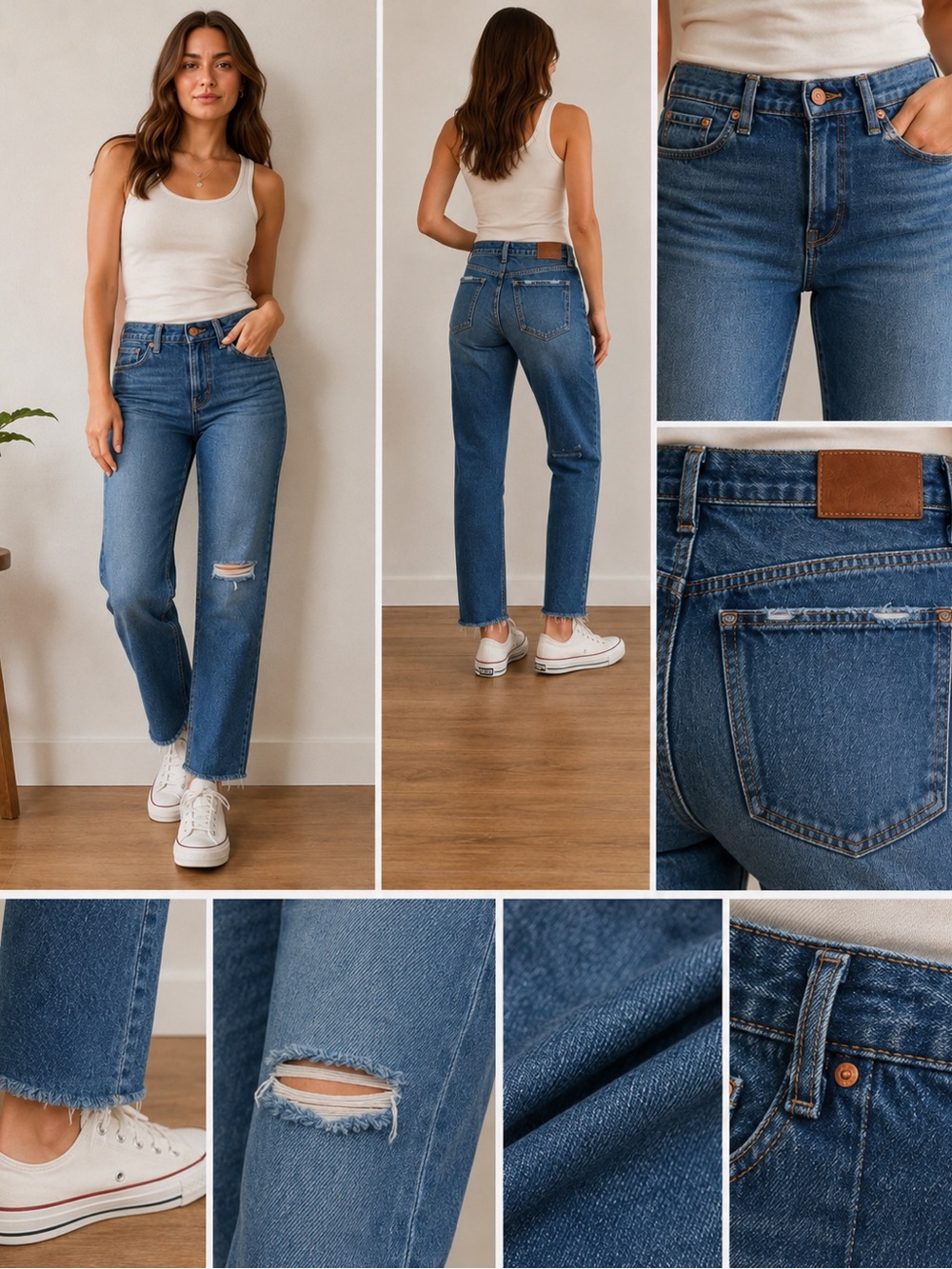 Madewell Classic Straight Jeans Women’s 28 Distressed Raw Hem Medium Wash